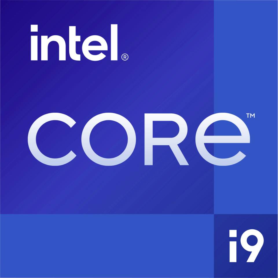 Das Bild zeigt das Intel Core i9 Logo auf einem blauen Hintergrund mit dem Text 'intel', 'CORE' und 'i9'.
