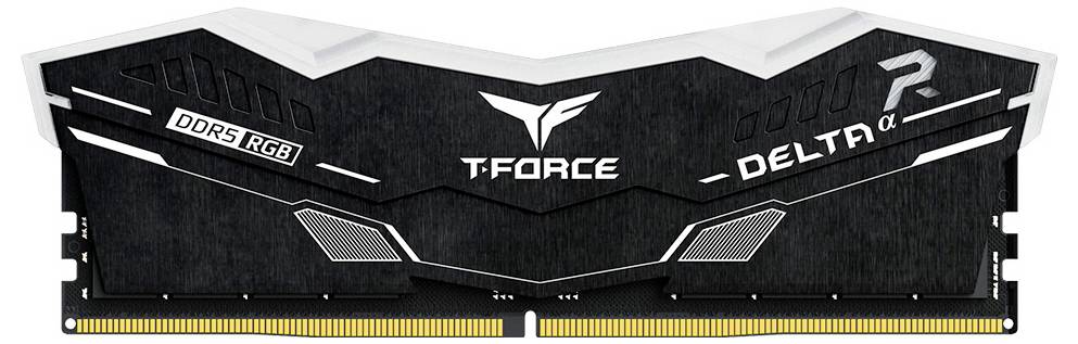 T-FORCE DDR5 RGB RAM-Modul, schwarz mit weißen Akzenten, beschriftet mit 'DELTA'.