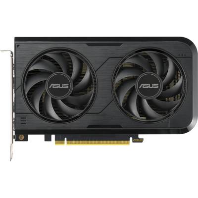 Eine schwarze ASUS-Grafikkarte mit zwei großen Kühlventilatoren, entwickelt für effiziente Wärmeableitung in Hochleistungscomputersystemen.
