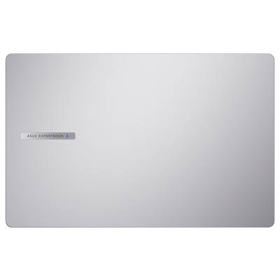 Silberner Laptopdeckel mit 'ASUS ExpertBook' Logo auf der linken Seite.