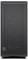 Ein schwarzer Computertower mit einem Frontpanel aus Maschengewebe, der ein kleines Netzteil-Symbol nahe der unteren linken Ecke aufweist.