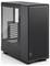 Ein schlanker schwarzer Computer-Tower-Gehäuse mit Mesh-Frontblende und seitlicher Belüftung, entwickelt für optimale Luftzirkulation und moderne Ästhetik.