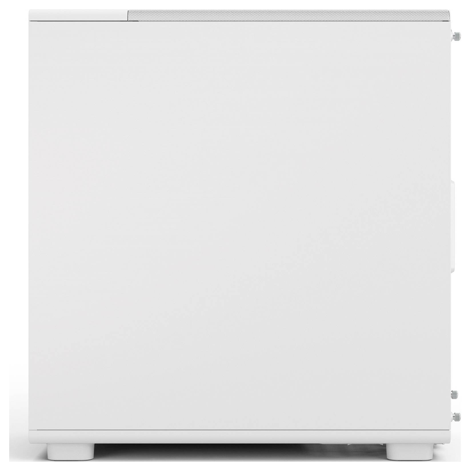 Seitenansicht eines weißen kompakten Kühlschranks auf einer ebenen Oberfläche, mit glatter, minimalistischer Gestaltung ohne sichtbare Markenzeichen oder Merkmale.