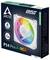 "Arctic P14 Pro A-RGB" Computerlüfter-Verpackung zeigt einen weißen Lüfter mit mehrfarbiger LED-Beleuchtung, 6 Jahre Garantie und eine Geräuschbewertung von 0,5 Sone.