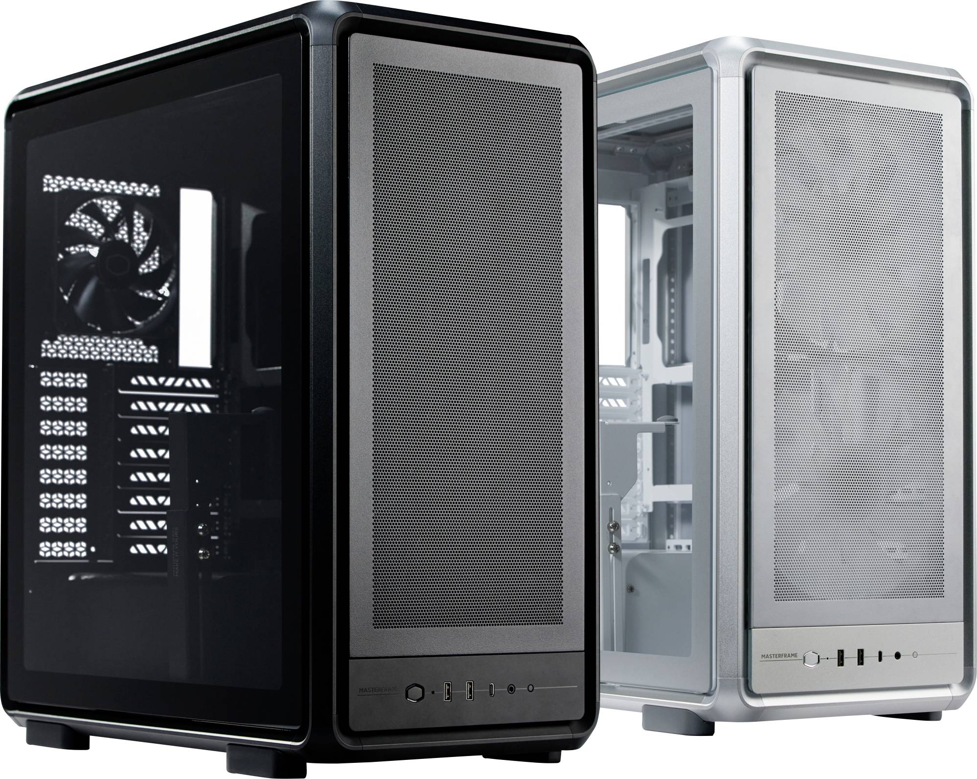 Cooler Master MasterFrame 500 Mesh Si Midi-Tower PC-Gehäuse Silber 3 vorinstallierte Lüfter, Seitenfenster, Staubfilter-0
