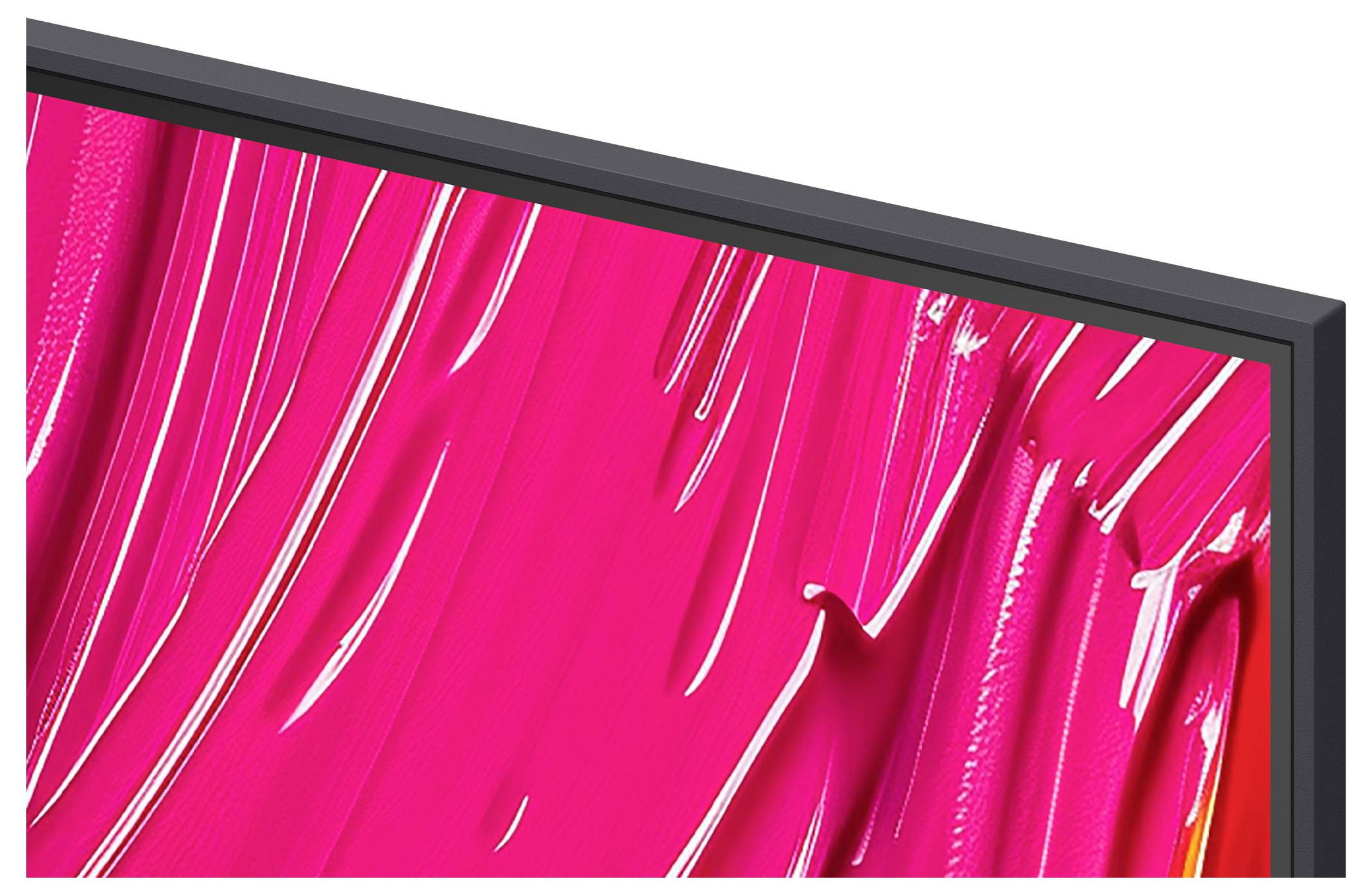 Eine Nahaufnahme eines digitalen Bildschirms mit lebhaften, abstrakten rosa Pinselstrichen, die Textur und intensive Farbe betonen.