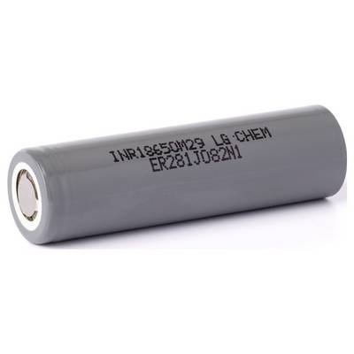 Eine zylindrische Lithium-Ionen-Batterie mit der Bezeichnung 'INR18650M29 LG Chem', die üblicherweise in elektronischen Geräten zur Stromversorgung verwendet wird.