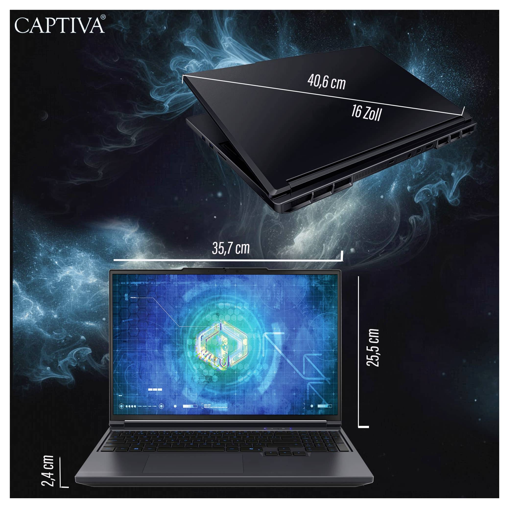 Laptop auf kosmischem Hintergrund, der eine digitale Schnittstelle auf dem Bildschirm anzeigt. Abmessungen: 40,6 cm und 35,7 cm Breite; 16 Zoll, 25,5 cm Höhe.