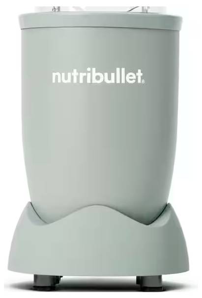 Eine grüne Nutribullet Blenderbasis mit sichtbarem Markennamen. Das Design ist minimalistisch, mit einer geschwungenen Basis und kleinen Beinen für Stabilität.