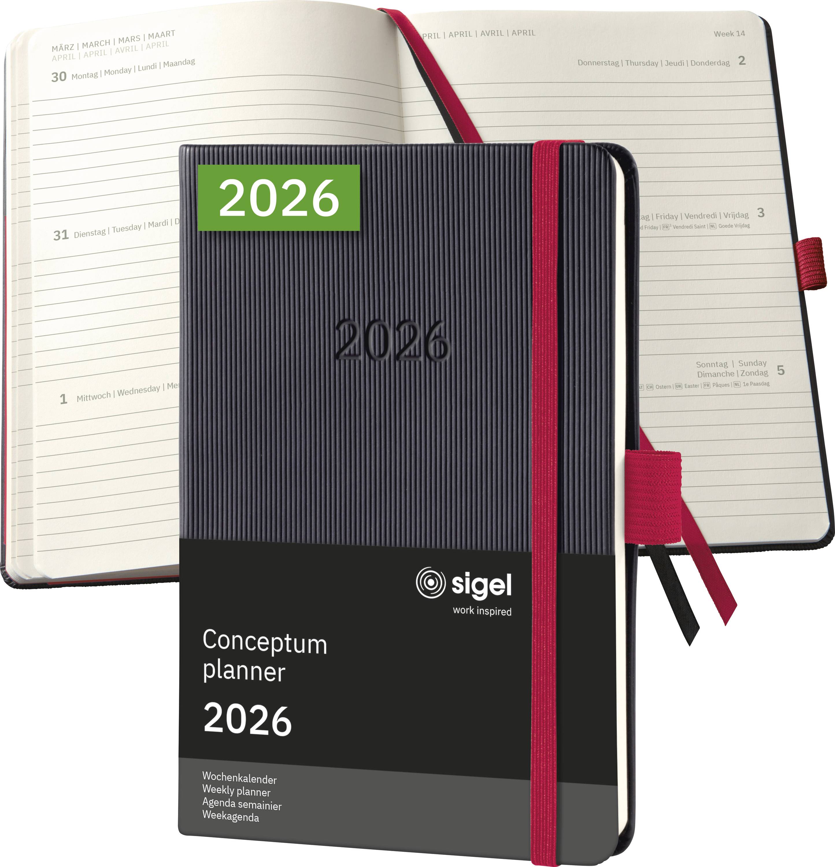 Sigel C2609 Wochenkalender Conceptum 2026 Hardcover DIN A6 Schwarz, Rot 176 1 St.