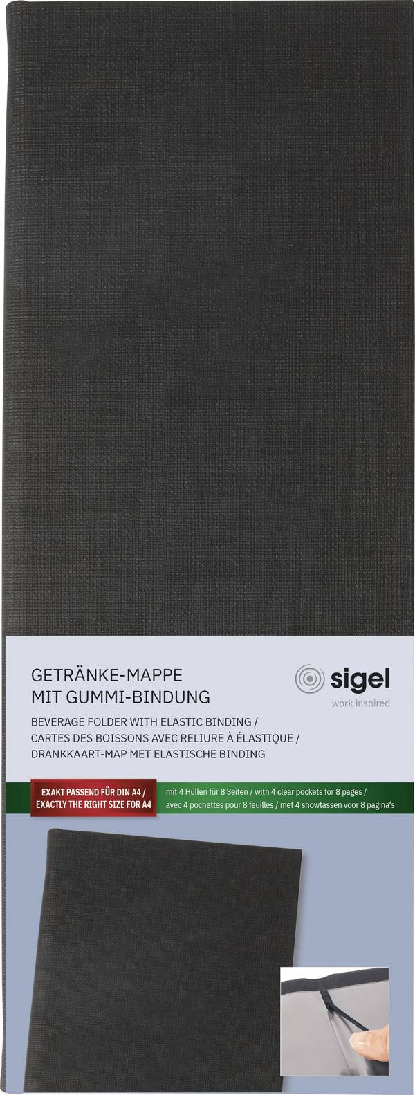 Sigel GM100 1/2 DIN A4 1 St. inkl. 2 Doppel-Transparenthüllen für 8 Seiten, Gummi-Bindung Schwarz