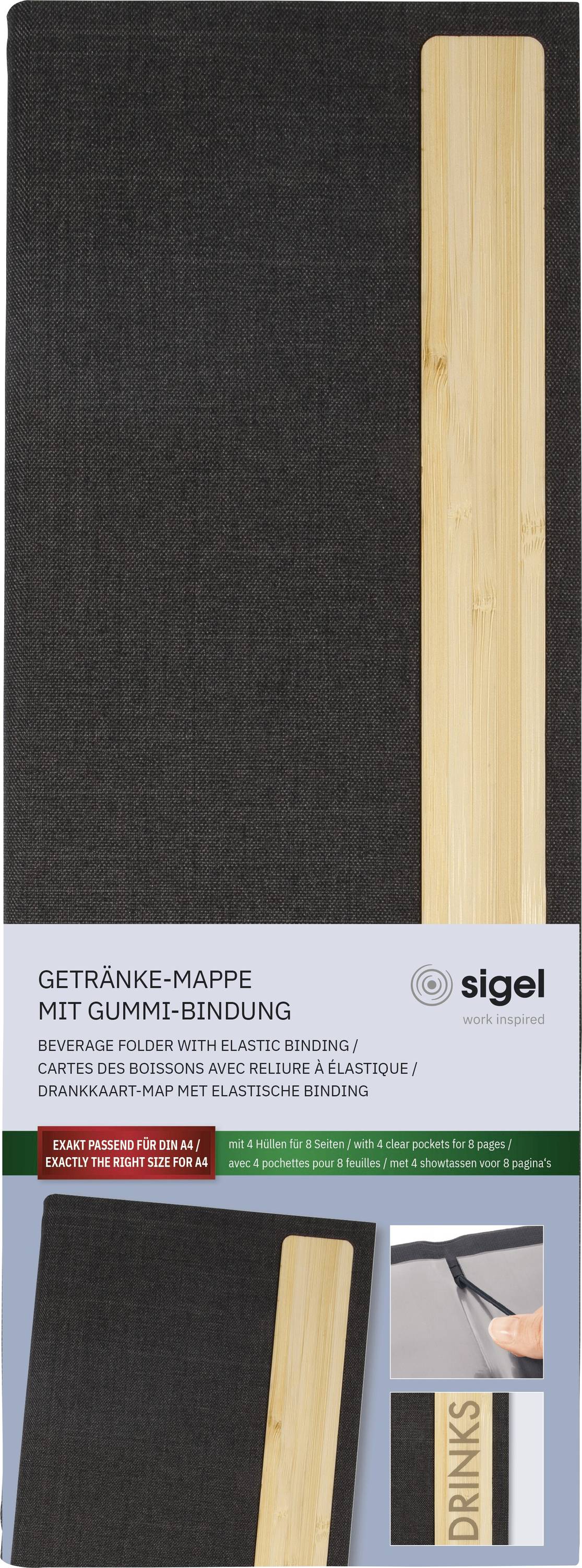 Sigel GM220 Getränke-Mappe 1/2 DIN A4 1 St. inkl. 2 Doppel-Transparenthüllen für 8 Seiten, Gummi-Bindung Dunkelgrau, Bei...