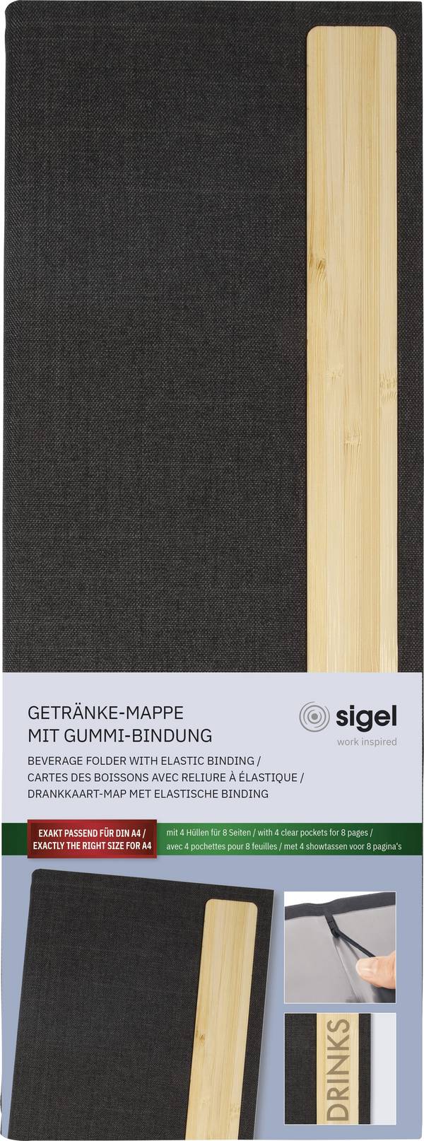 Sigel GM220 1/2 DIN A4 1 St. inkl. 2 Doppel-Transparenthüllen für 8 Seiten, Gummi-Bindung Dunkelgrau, Beige