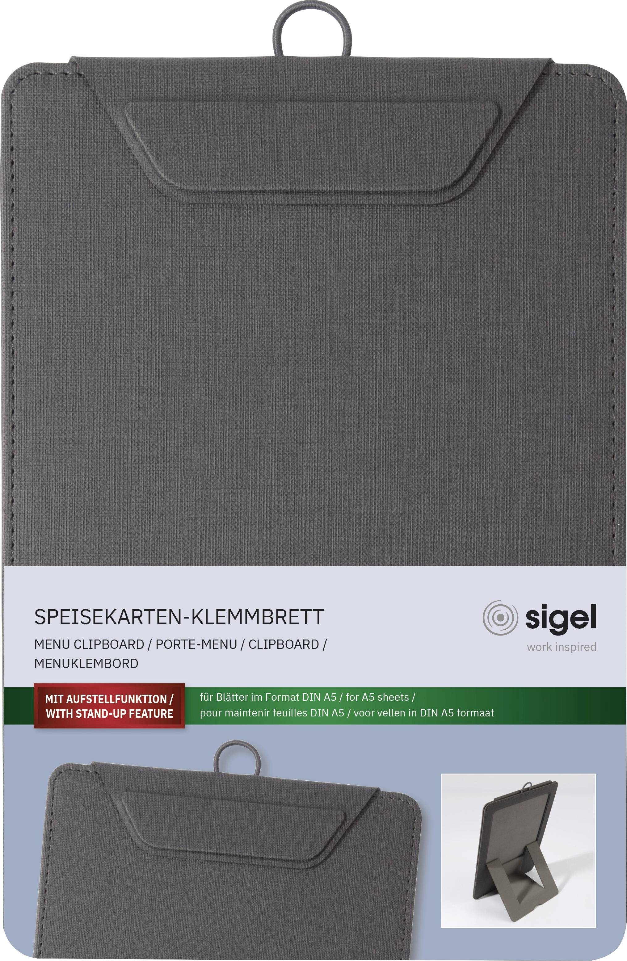 Sigel KB111 Speisekarten-Klemmbrett DIN A5 Anthrazit (B x H) 16.5 cm x 23.5 cm