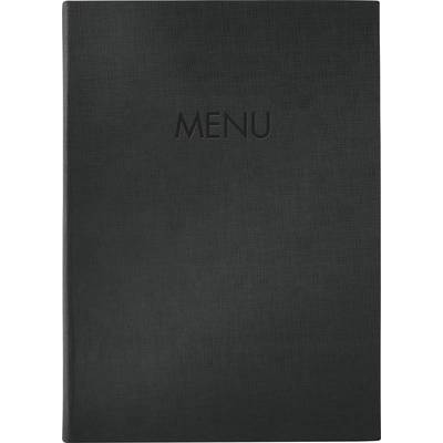 Schwarze Speisekarte mit dem in der Mitte geprägten Wort 'MENU'