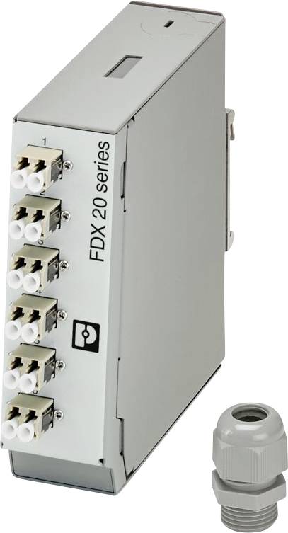 "FDX 20 Serie" Gerät mit mehreren Glasfaserports und einer separaten Kabelverschraubung.