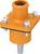 Ein orangefarbener Plastik-Kabelverbinder mit quadratischer Basis und vier Schrauben an den Ecken, der für elektrische Verbindungen verwendet wird.