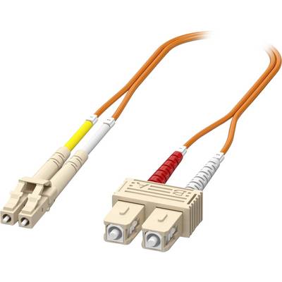 Orange und beige Glasfaserkabel mit Anschlüssen, die für die Hochgeschwindigkeits-Datenübertragung in Telekommunikations- und Netzwerkinstallationen verwendet werden.