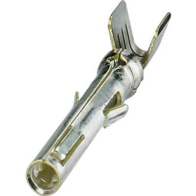 Ein Metallsteckverbinder-Pin mit einem zylindrischen Körper und geteiltem Ende, der zum Befestigen von elektrischen Leitungen in elektronischen Geräten verwendet wird.