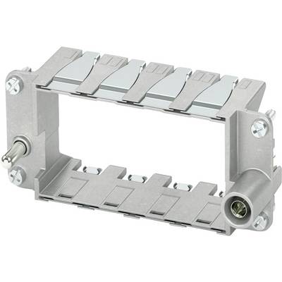 Ein Metallrahmen mit rechteckigen Schlitzen, ausgestattet mit einem Kippschalter und einem kreisförmigen Anschluss an den Seiten, der für den Aufbau von elektronischen Geräten verwendet wird.