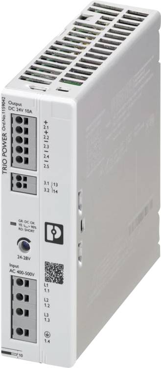 Netzteil mit TRIO POWER Design, mit Eingangsspannung (24-28V) und Ausgangsspannung (DC 48V, 15A). Geeignet für industrielle Anwendungen.