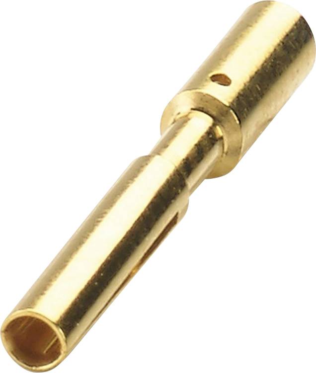 Ein goldener Metallkugel-Leitungsverbinder mit zylindrischer Form, der in elektrischen Anwendungen für sichere Kabelverbindungen verwendet wird.