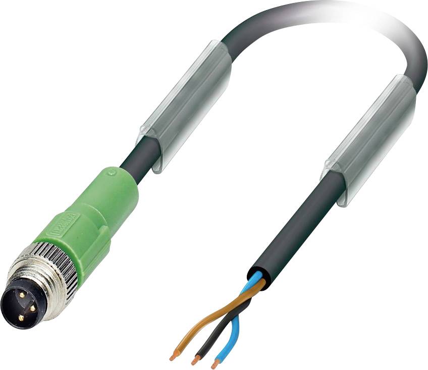 Ein grünes Kabel mit einem 4-poligen Stecker auf der einen Seite und freigelegten Leitungen auf der anderen Seite, verwendet für elektrische Verbindungen oder Datenübertragung.