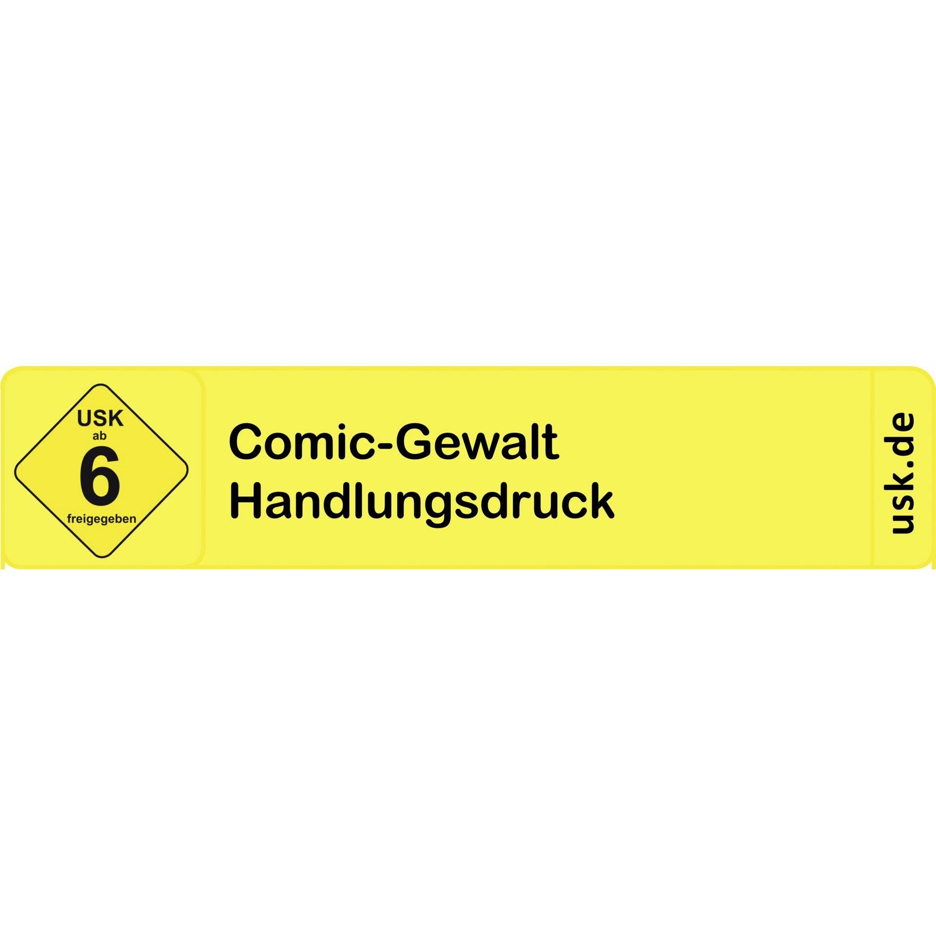 USK 6, mit Hinweis auf comichafte Gewaltdarstellungen, geeignet für Kinder ab 6 Jahren