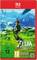 Ein Videospiel-Cover, das einen Charakter mit einem Schwert zeigt, der über eine weite, grüne Landschaft blickt. Text lautet: "The Legend of Zelda: Breath of the Wild - Nintendo Switch 2 Edition"