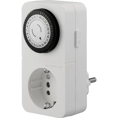 Weißer Stecker-Mechanischer Timer-Adapter mit nummeriertem Zifferblatt und einfacher Steckdose.