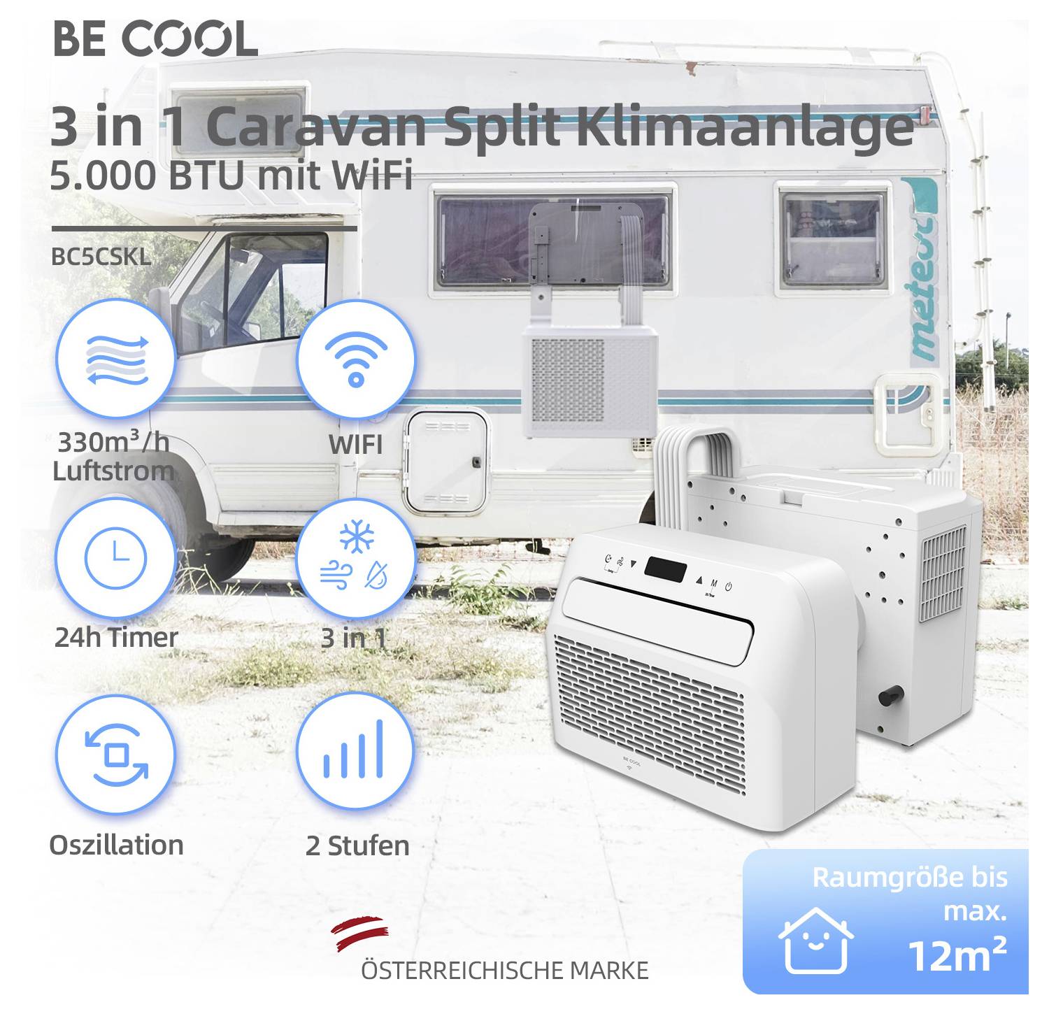 Be Cool Split-Klimagerät EEK: A (A+++ - D) 1465 W 12 m² Weiß-5