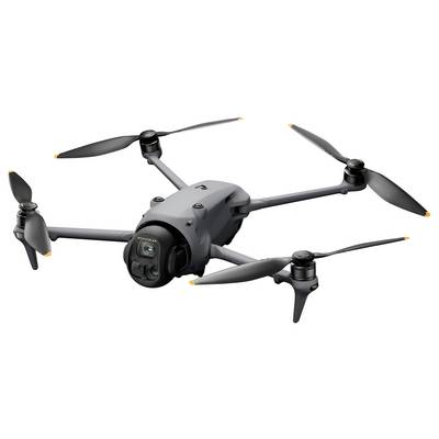 Ein grauer Quadcopter-Drohne mit vier Propellern, ausgestattet mit einer Kamera an der Vorderseite. Sie ist für Luftfotografie oder Videoaufnahmen konzipiert.