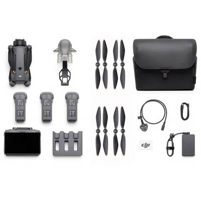 'DJI Avata Fly More Kit' Komponenten: Drohne, Controller, 3 Batterien, Ersatzpropeller, Tragetasche, Ladehub und Kabel.