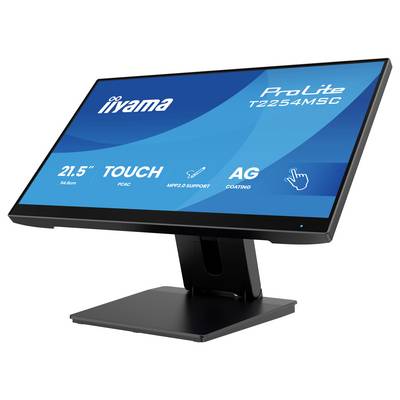 Ein Breitbildmonitor, der den Text anzeigt: iiyama Pro Lite T2254MSC, 21,5" Touchscreen, PCAP, MPZ3.0-Unterstützung, AG-Beschichtung.
