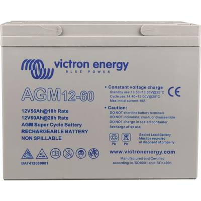 AGM12-60 Akku, 'Victron Energy', 12V56Ah@10h, 12V60Ah@20h Laderate, verschüttungssicher. Ladeanleitung für Konstantspannung liegt bei.