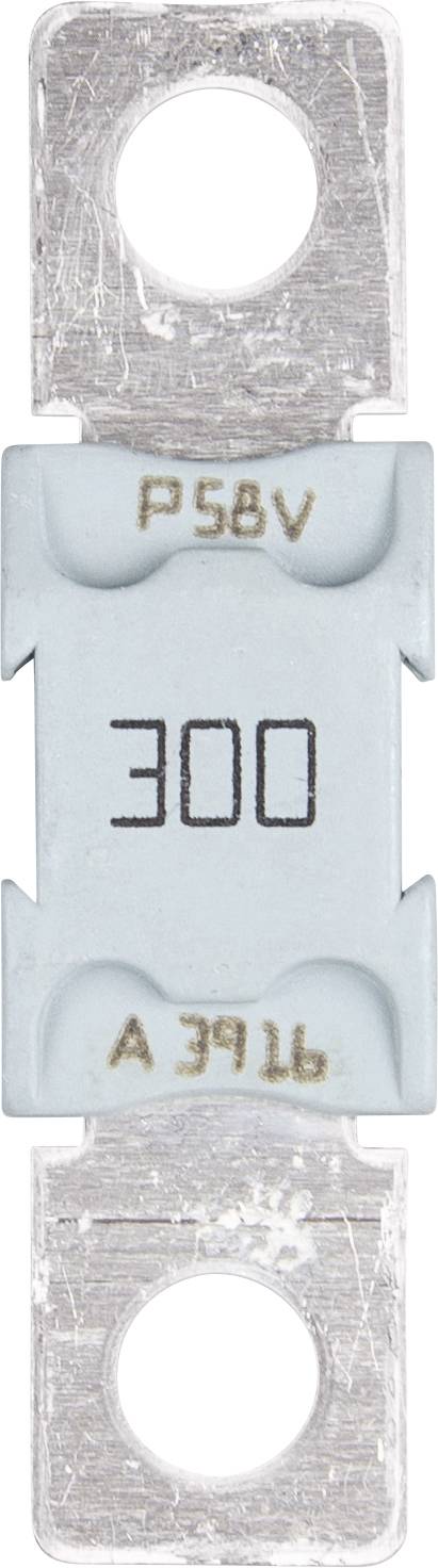 Bild einer 300-Ampere-Automotive-Sicherung mit Metallverbindern an beiden Enden, die zur Absicherung elektrischer Schaltkreise in Fahrzeugen verwendet wird.