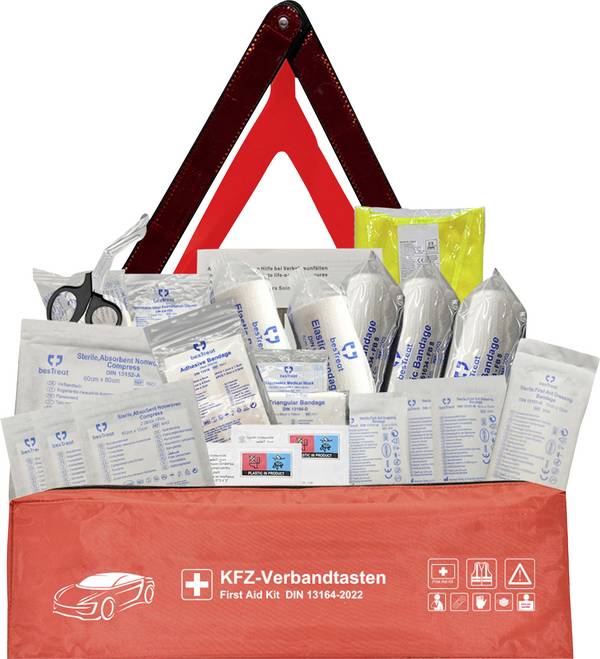 besTreat 3 in 1 Car first aid kit  Verbandtasche Inkl. Warndreieck Bus, Wohnmobile, Pkw, SUV (L x B x H) 130 x 440 x 60 mm EN 14683 DIN 13164  1 St.