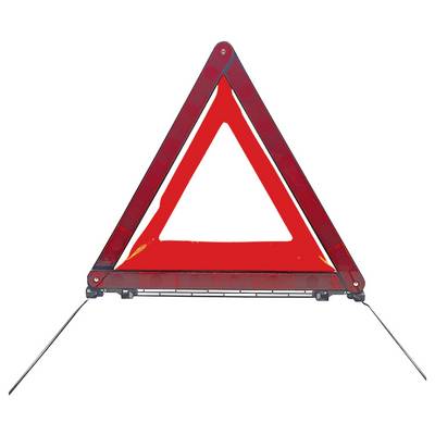 Ein rotes dreieckiges Warnschild mit reflektierendem Inneren, das typischerweise auf Straßen verwendet wird, um eine Fahrzeugpanne oder Gefahr anzuzeigen.