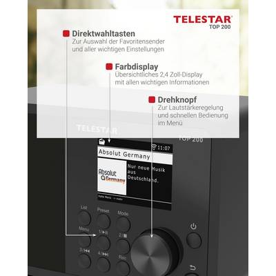 Telestar TOP 200 Schwarz Internet Kofferradio Internet, DAB+, UKW Schwarz-14