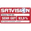 'SATVISION' Bewertungsetikett: Telestar TOP 400, 'SEHR GUT' 93.9%, HiFi-Adapter-Test, April 2025.