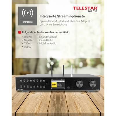 Integrierte Streamingdienste auf einem Audioadapter. Unterstützt Deezer, Napster, TIDAL, qobuz, Soundmachine, Calm Radio, HighResAudio.