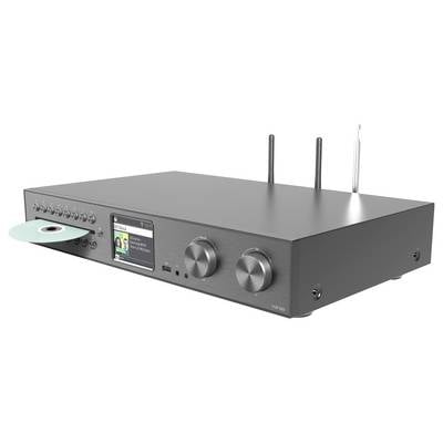 Ein schlankes, schwarzes Audiogerät mit Antennen und einer teilweise eingeschobenen CD. Es verfügt über ein Display, das "Vivaldi" zeigt, und zwei große Bedienknöpfe.