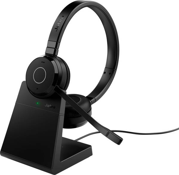 Jabra Evolve 65 TE Link390a UC Stereo On Ear Headset Bluetooth® Stereo Schwarz Noise Cancelling Headset, Batterieladeanzeige Computer