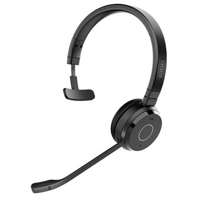 Ein schwarzes drahtloses Headset mit Mikrofonausleger, ausgestattet mit gepolsterten Ohrmuscheln und einem Kopfbügel.