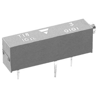 Eine graue rechteckige elektronische Komponente mit der Bezeichnung "T18", ausgestattet mit drei Metallstiften und den Markierungen "10Ω" und "0101" auf ihrer Oberfläche.