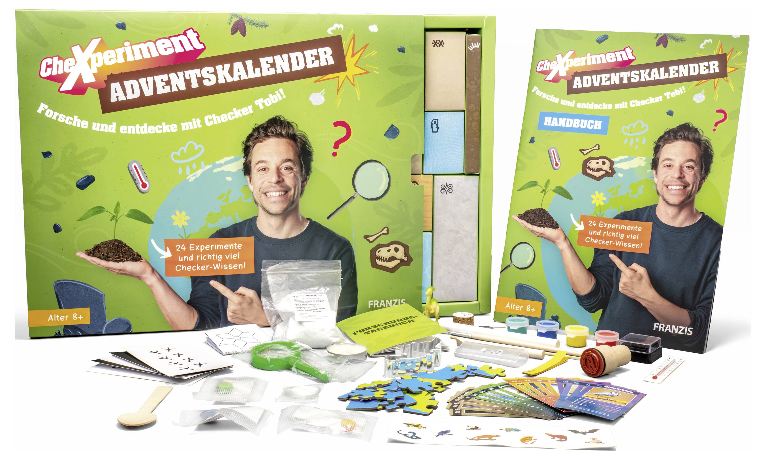 CheXperiment Adventskalender Wissenschafts-Set für 8+: 24 Experimente im Adventskalender-Format. Inklusive Anleitung und verschiedenen Materialien.
