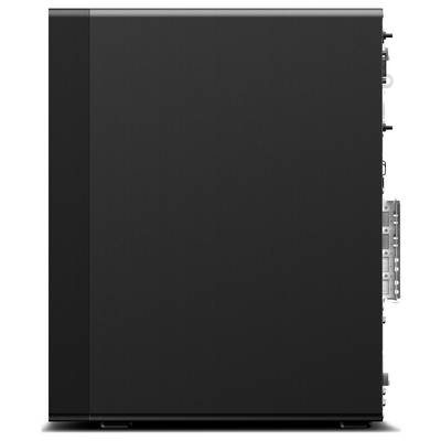 Ein schwarzer, schlanker Computertower, von der Seite betrachtet, mit einem minimalistischen Design ohne sichtbare Logos oder Dekorationen.