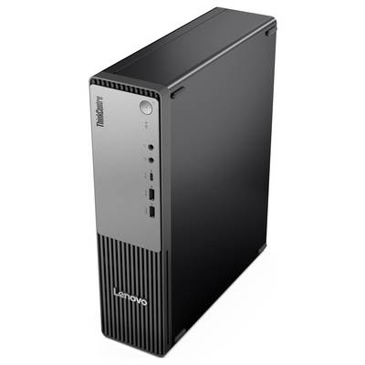 Ein Lenovo ThinkCentre Desktop-Computer-Tower, mit mehreren Anschlüssen und Tasten an der Frontplatte und dem Lenovo-Logo am unteren Rand.