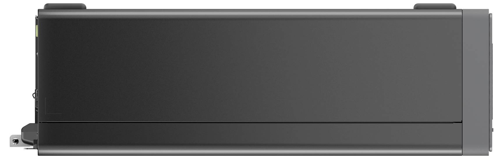 Eine große schwarze Druckerpatrone mit rechteckiger Form und einem kleinen Riegel an der Seite, die für die Verwendung in Laserdruckern konzipiert ist.