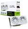Weiße NVIDIA GeForce RTX 5060 Ti Grafikkarte mit Doppellüftern, neben ihrer Verpackung mit Produktbranding und Spezifikationen, einschließlich '16GB OC'.